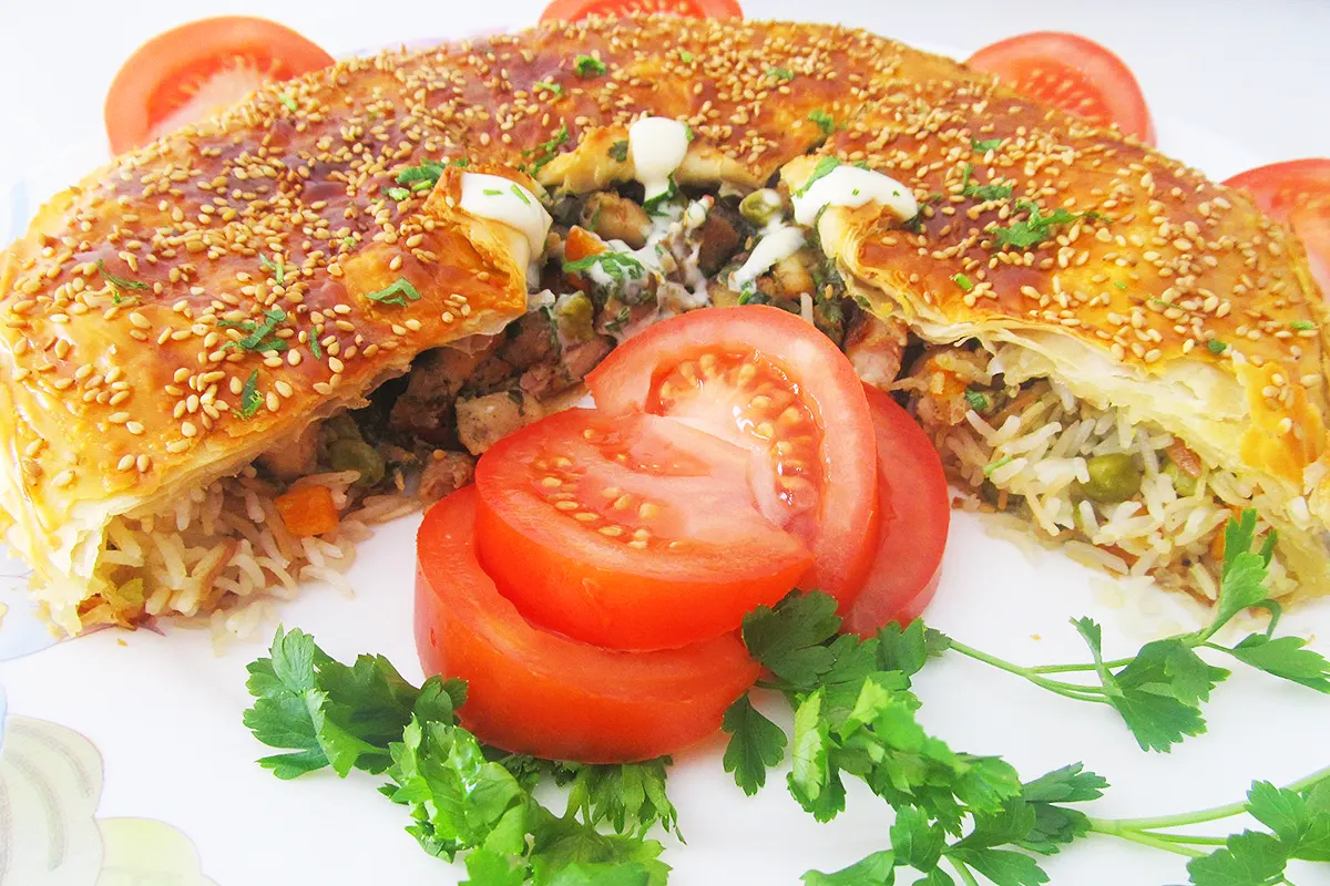 börek de pollo con arroz al queso emmental