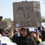 Greece, protest in refugees camp in Moria