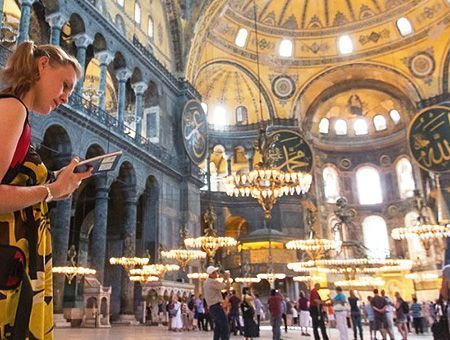 tourist in Hagia Sophia, Istanbul