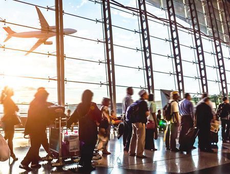 Travelling and tourism, tourists in the airport