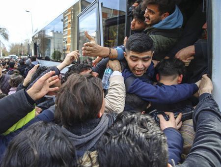 Turkey, refugees in a bus to Europe