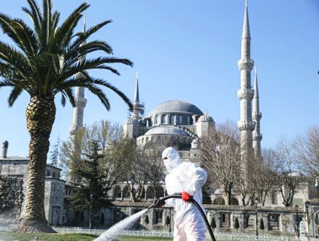Istanbul, cleaning in Sultanahmet due to coronavirus
