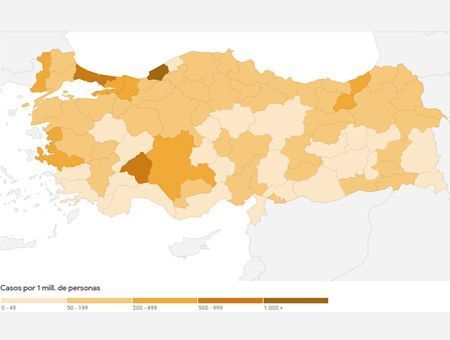 Turkey, map of coronavirus cases