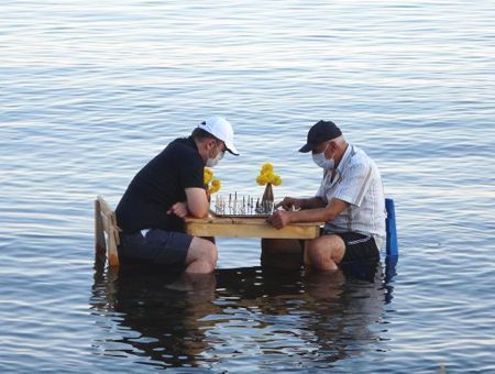 Turkey, playing chess in Lake Van