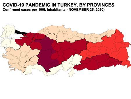 Turkey, map of the coronavirus pandemic (November 25, 2020)