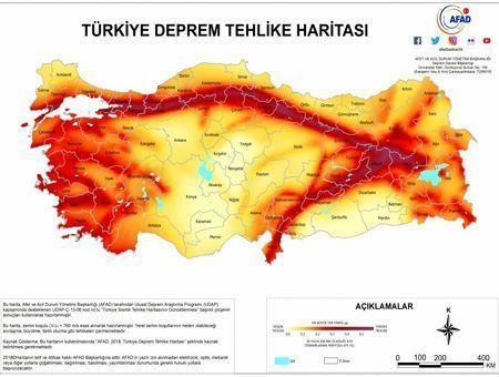 Turkey, earthquake risk map
