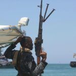 Africa, pirates kidnapping a ship