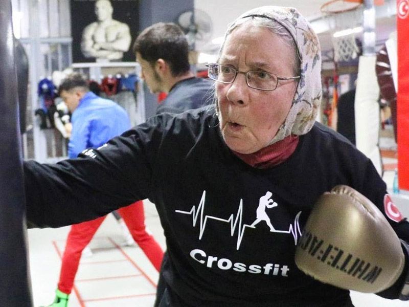 Turkey, woman with Parkinson's disease practises boxing