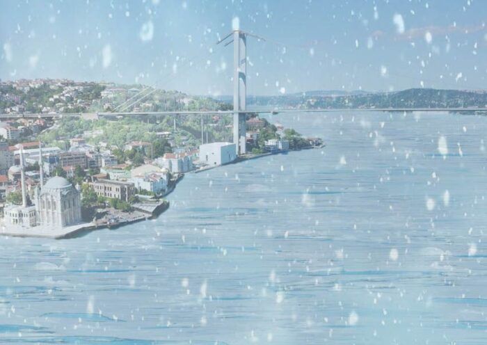 Istanbul, the Bosphorus frozen in a near future
