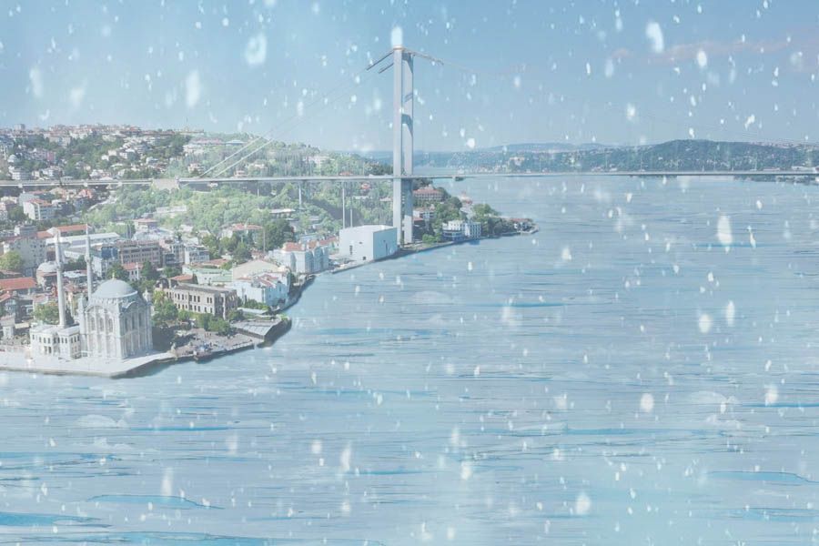 Istanbul, the Bosphorus frozen in a near future