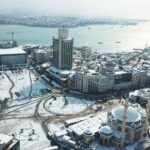 Istanbul, Taksim and the Bosphorus covered by snow