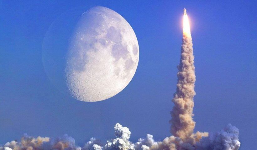 Space, rocket launch to the Moon