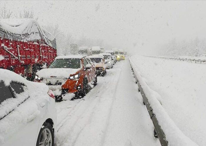Turkey, queues at a highway due to snow