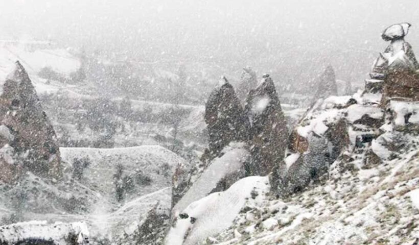 Turkey, snowfall in Cappadocia