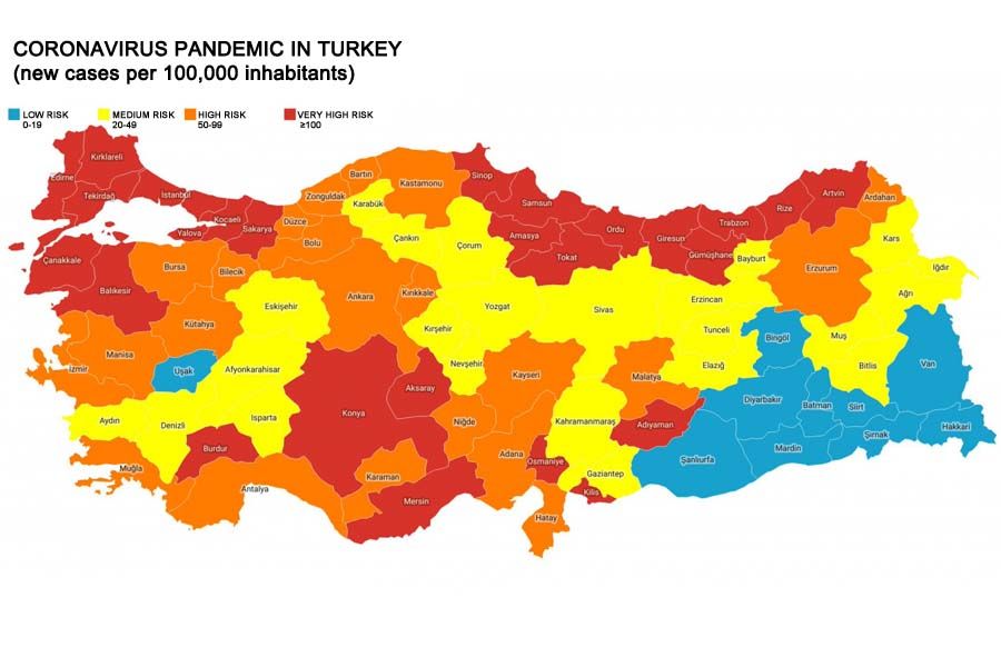 Turkey, coronavirus risk map