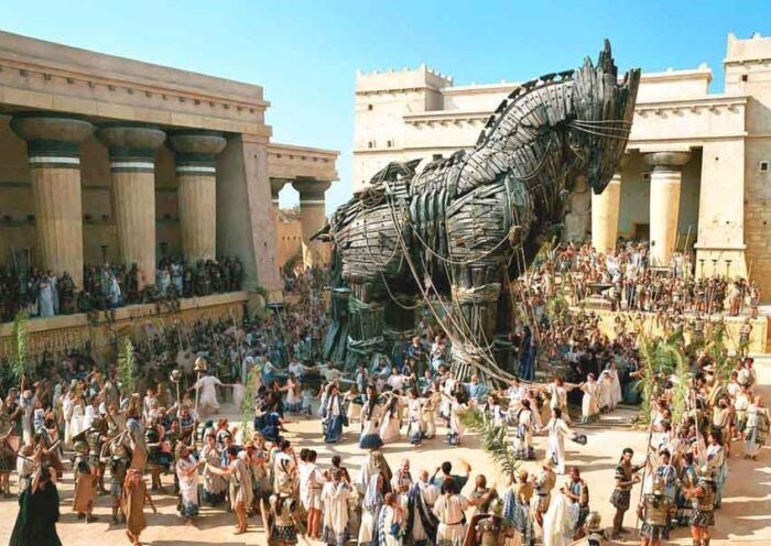 History, the Troy horse as depicted in a film