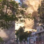 Palestina, edificio bombardeado por Israel en Gaza