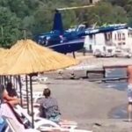 Turkey, helicopter lands on a beach