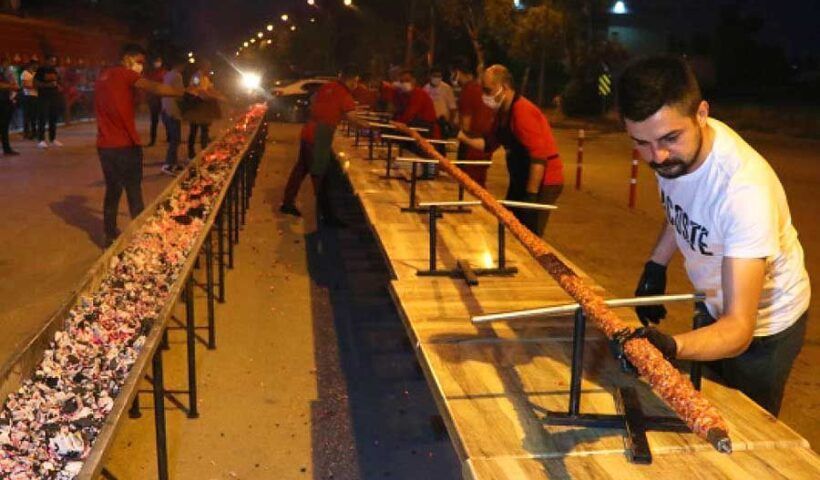 Turkish restaurant cooks giant kebab