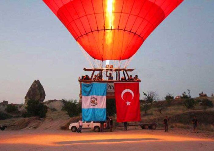 Cappadocia, flags of Turkey and Guatemala in balloon tour