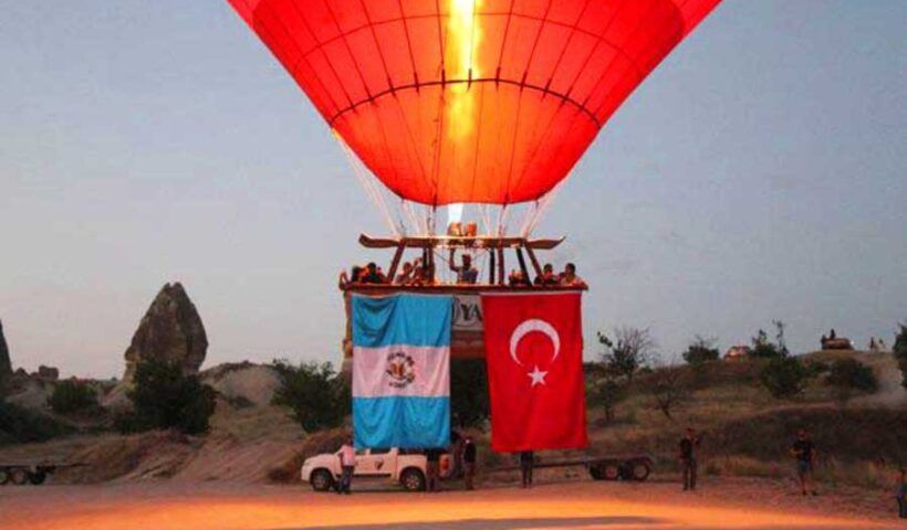 Cappadocia, flags of Turkey and Guatemala in balloon tour