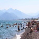 Turkey, beaches full of tourists in Antalya