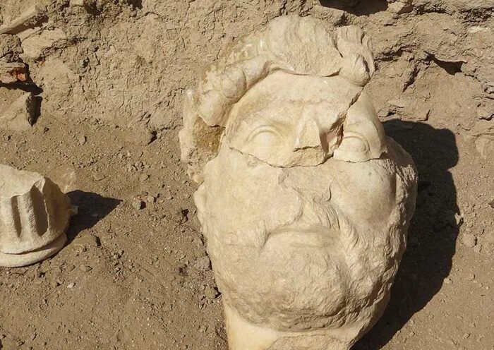 Turkey, statue head of Roman emperor Hadrian