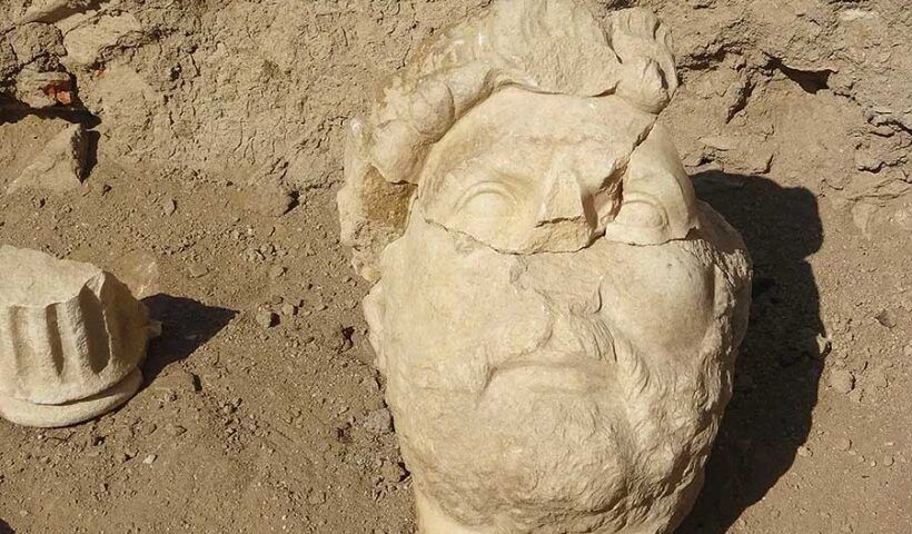 Turkey, statue head of Roman emperor Hadrian