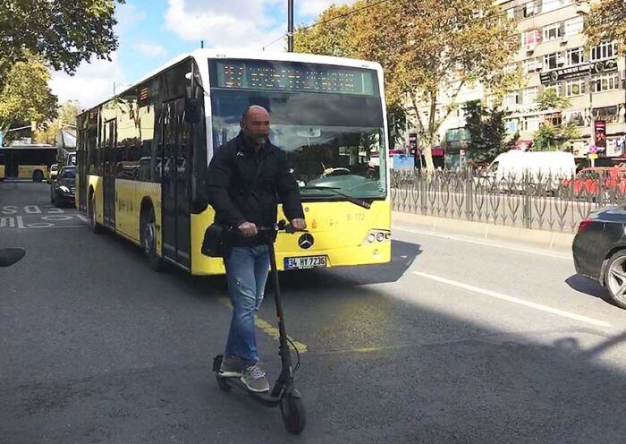 Istanbul, electric scooters amidst traffic