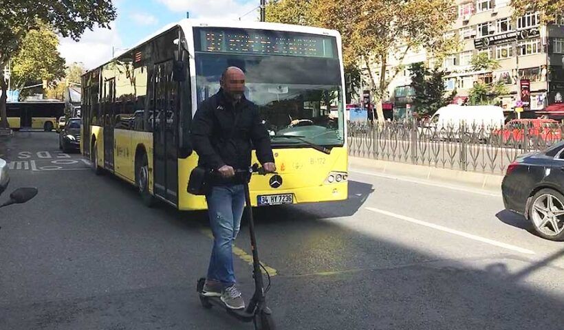 Istanbul, electric scooters amidst traffic