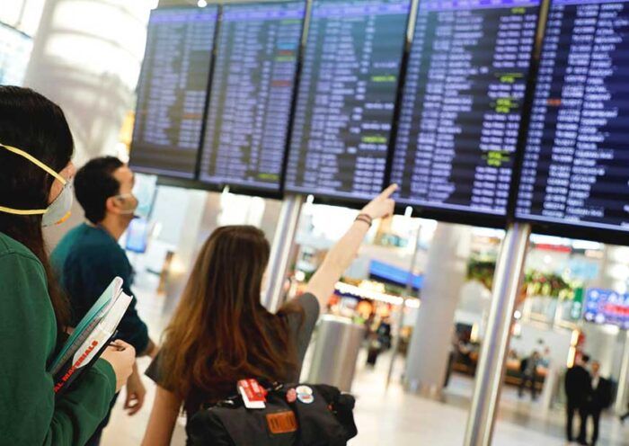 airport, passengers search for flights