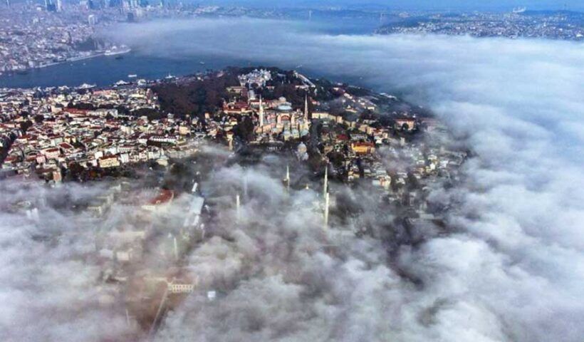 Istanbul, Sultanahmet covered by fog