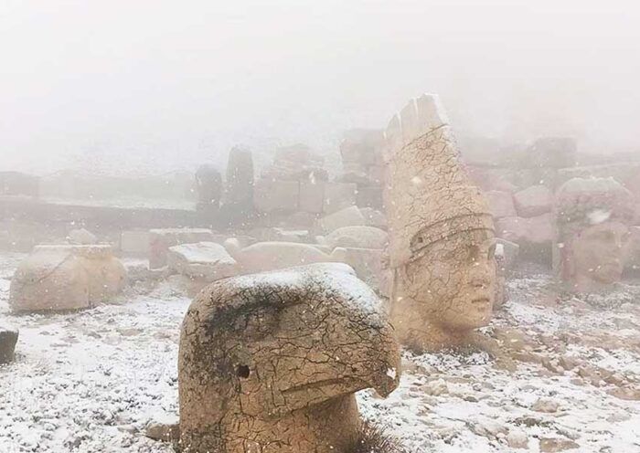 Turkey, Mount Nemrut under snow