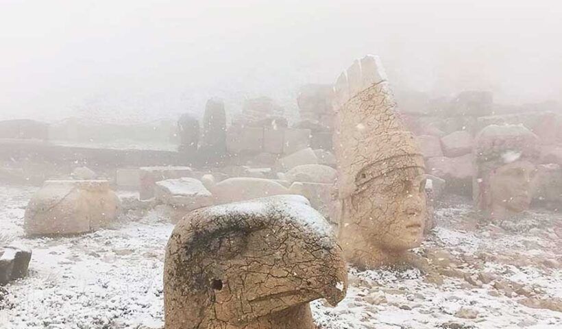 Turkey, Mount Nemrut under snow