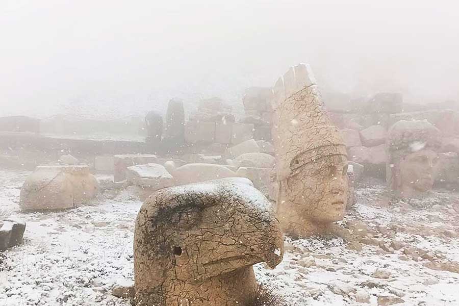 Turkey, Mount Nemrut under snow