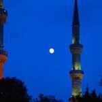 Istanbul, minarets of the Blue Mosque at night