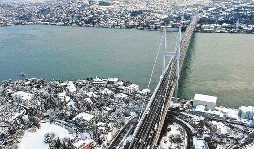 Istanbul and the Bosphorus after snowfall