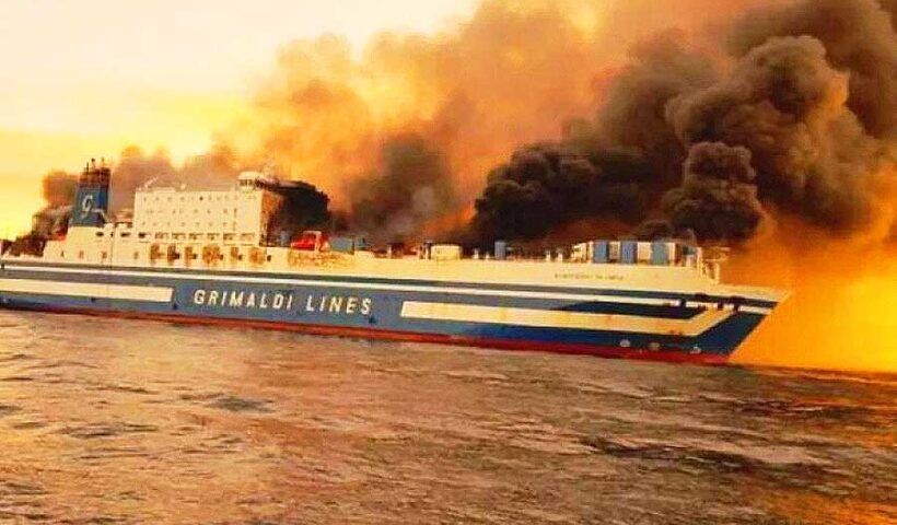 Greece, Italian ferry on fire
