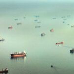 Istanbul, ships waiting to enter the Bosphorus Strait
