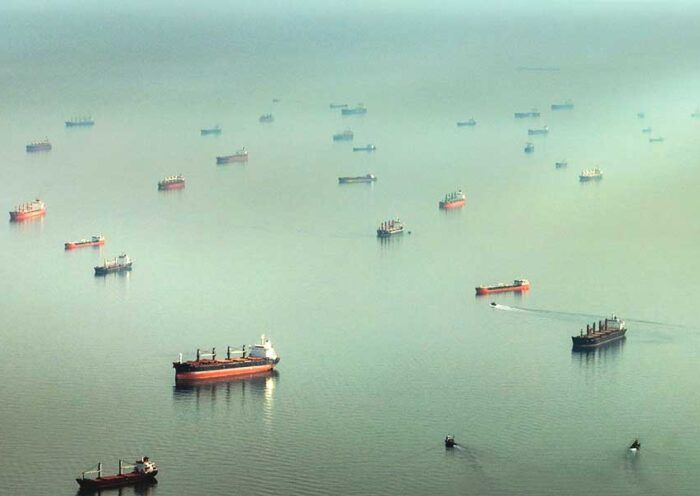 Istanbul, ships waiting to enter the Bosphorus Strait