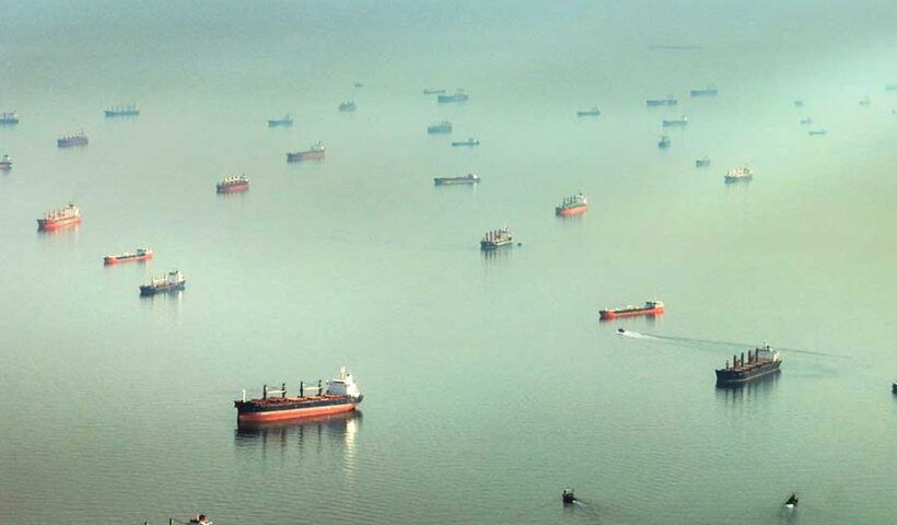 Istanbul, ships waiting to enter the Bosphorus Strait