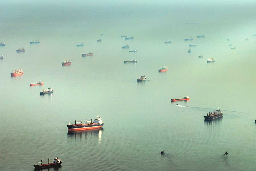 Istanbul, ships waiting to enter the Bosphorus Strait