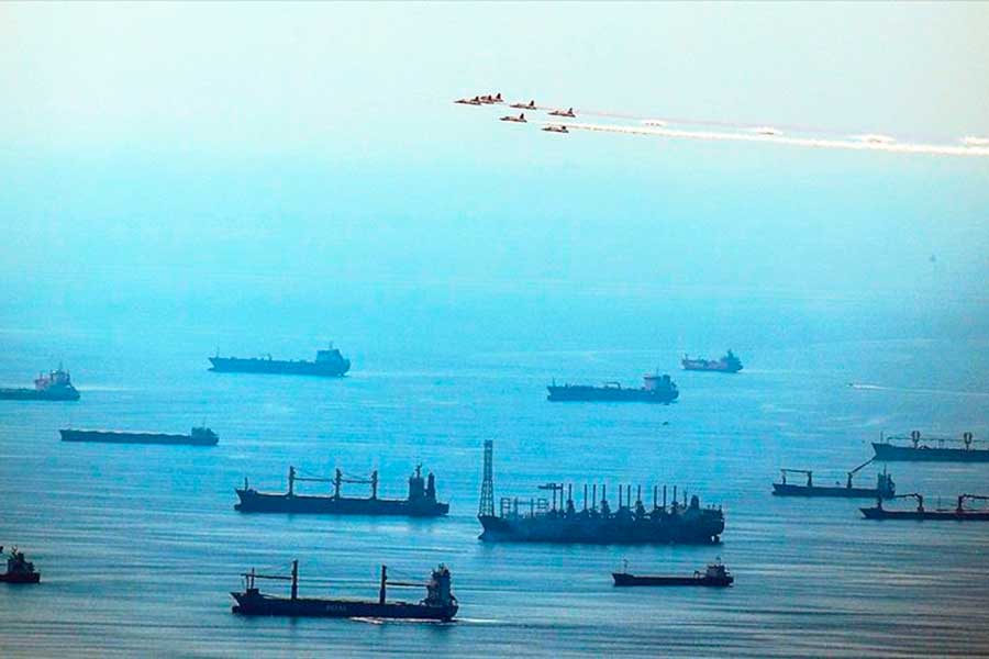 Istanbul, ships waiting to enter the Bosphorus