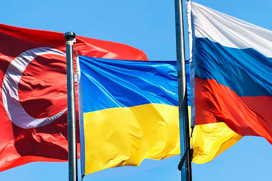 Turkey, Ukraine and Russia flags