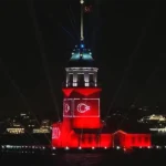 Istanbul, Maiden's Tower with Turkish flag