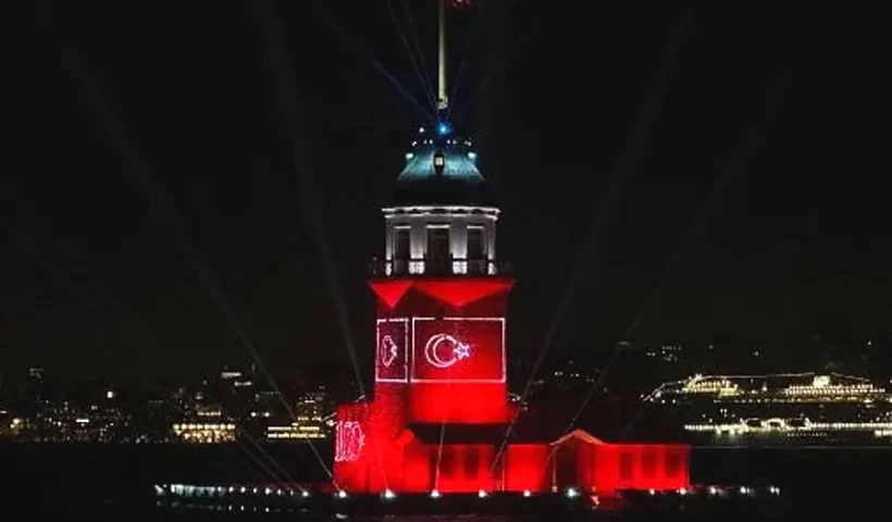Istanbul, Maiden's Tower with Turkish flag
