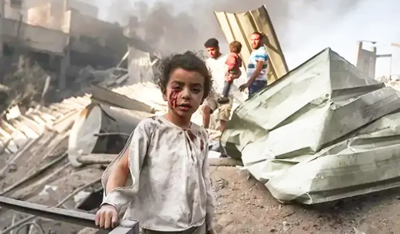 Palestinians during the bombings on Gaza