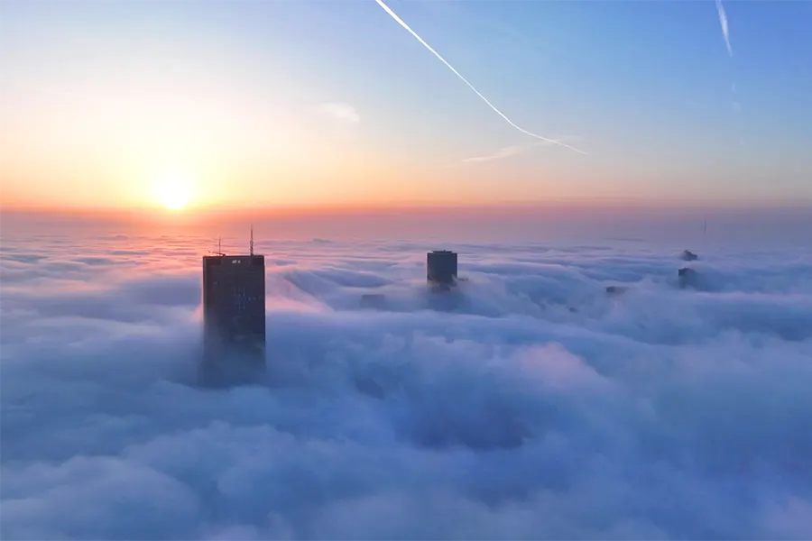 Istanbul, skyscrapers covered by fog
