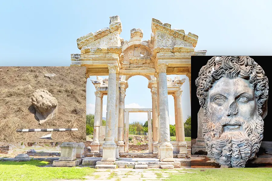 arqueología, cabeza de Zeus hallada en Afrodisias