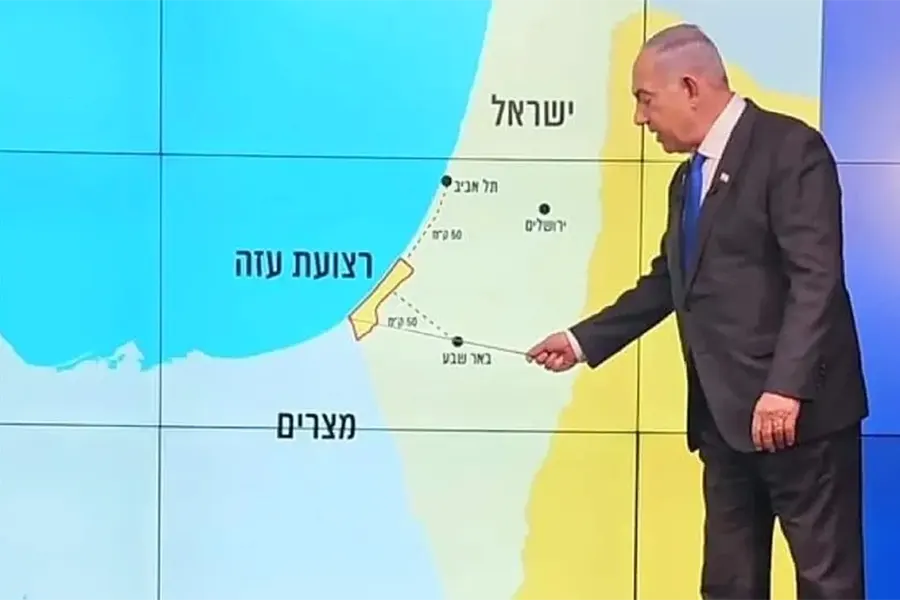 Netanyahu shows Israel map with no West Bank